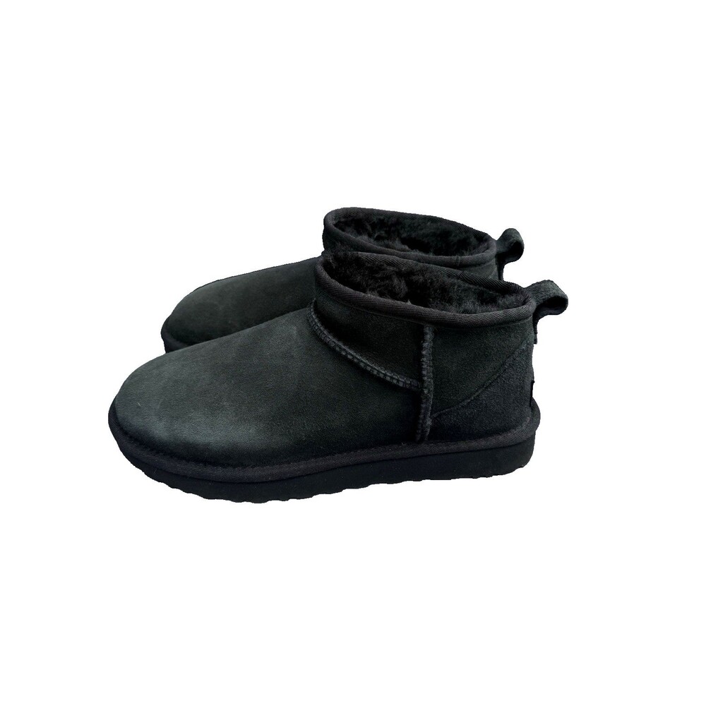 UGG Women’s Classic Ultra Mini Boots Black Size 7 Sheepskin Suede Cozy EUC